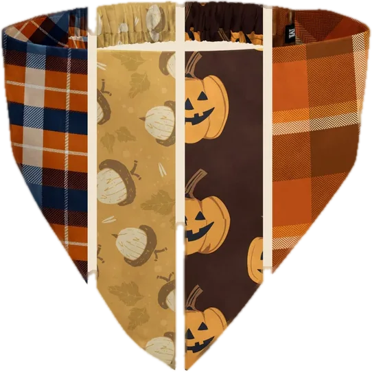 Elastic collar dog bandana with autumn print sewn onto a stretch band