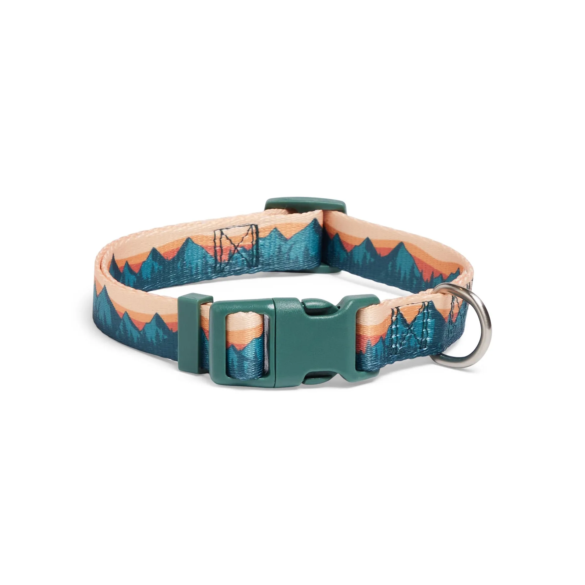 Mountain-print webbing dog collar with quick-release buckle