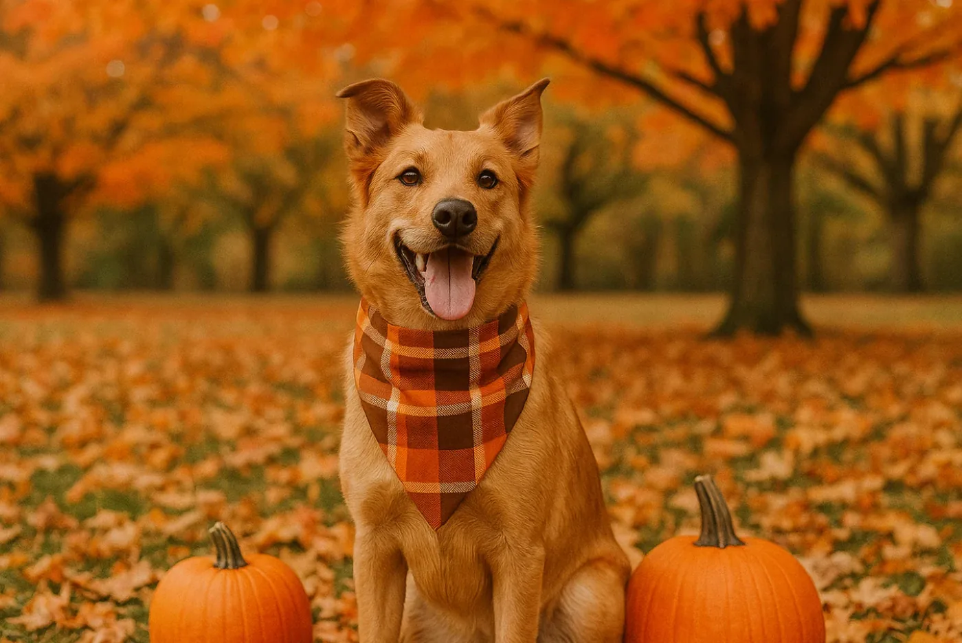 Four autumn-themed dog bandanas