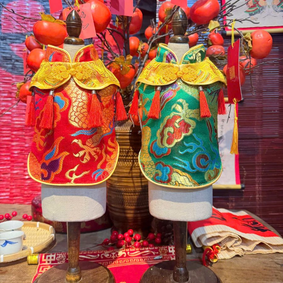 Red and green brocade Lunar New Year jackets