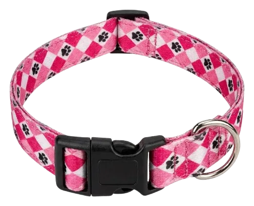 Pink paw-print argyle webbing collar