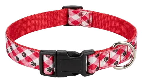 Red paw-print argyle webbing collar