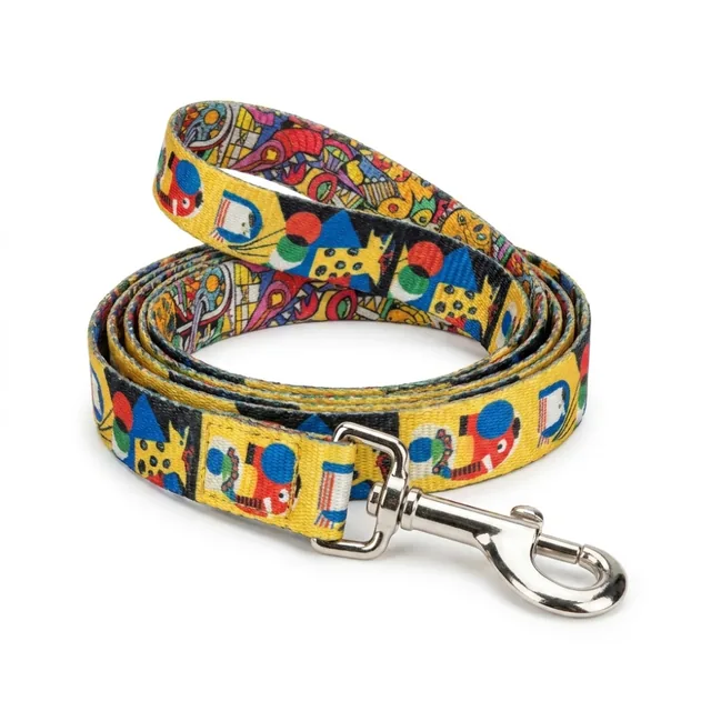 Purple cosmic-rainbow printed webbing dog lead