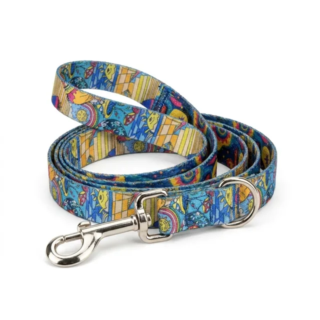 Blue little-town printed dog lead with buckle